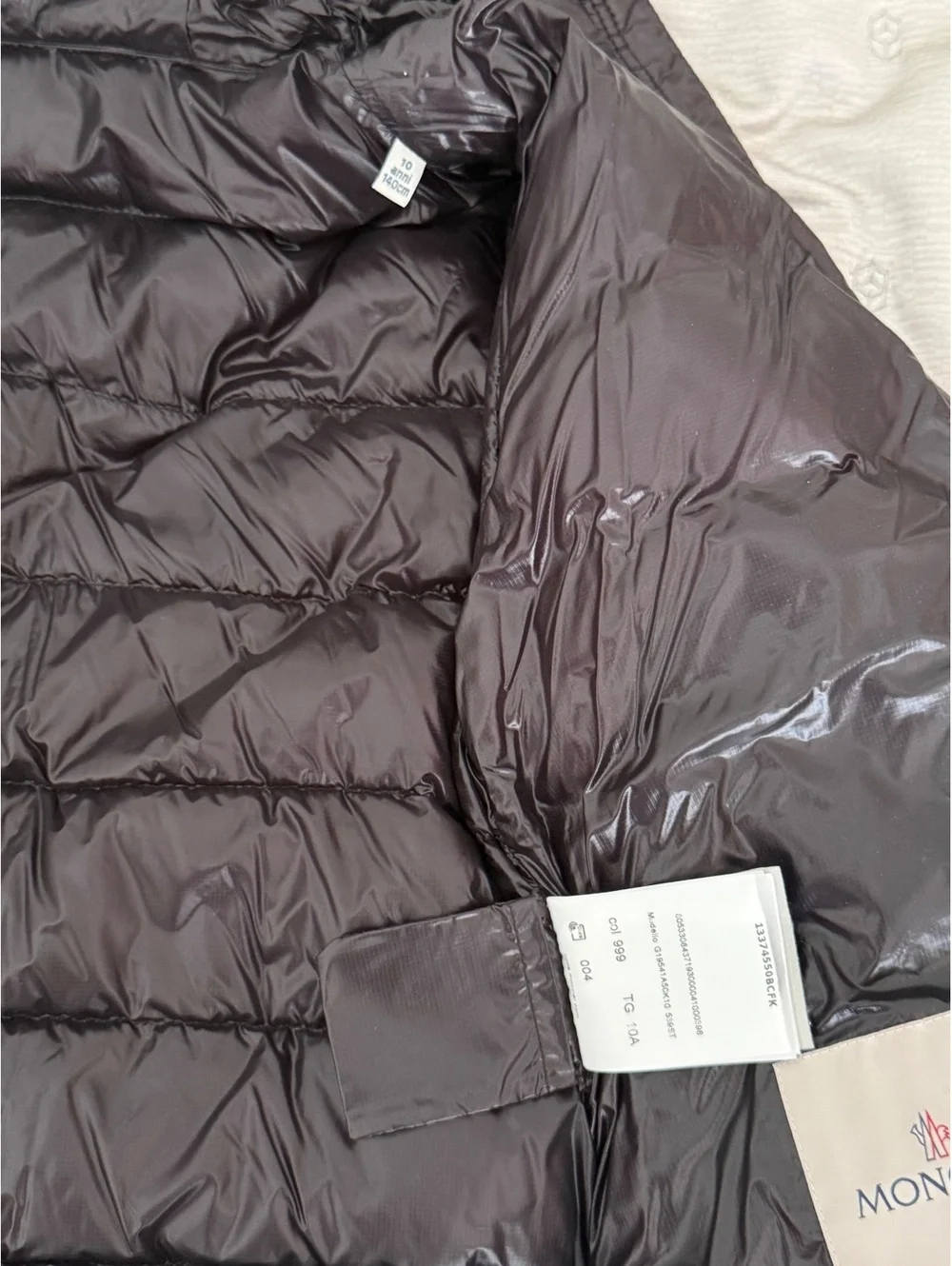 Moncler Girls Black Lightweight Down Puffer Jacket Hooded Pink Zip Size 10Y